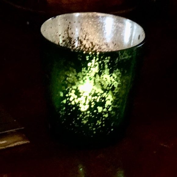 Set of 2 Green Mercury Glass Candle Holders for Votives, Tealights, Christmas - Picture 7 of 8